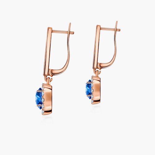 Kolczyki This is Love: różowe złoto, niebieskie szafiry, diamenty